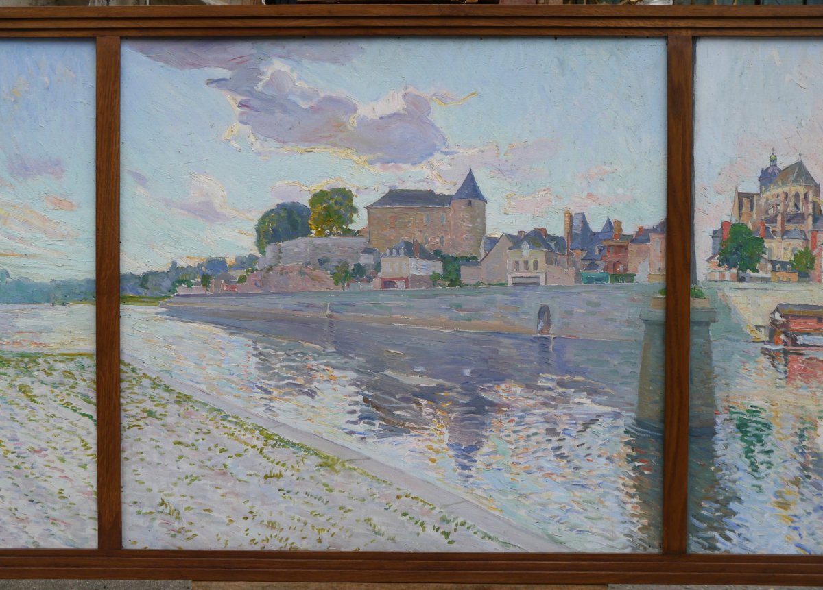 Grand triptyque ville de Mayenne vers 1930, Château et Basilique-photo-3