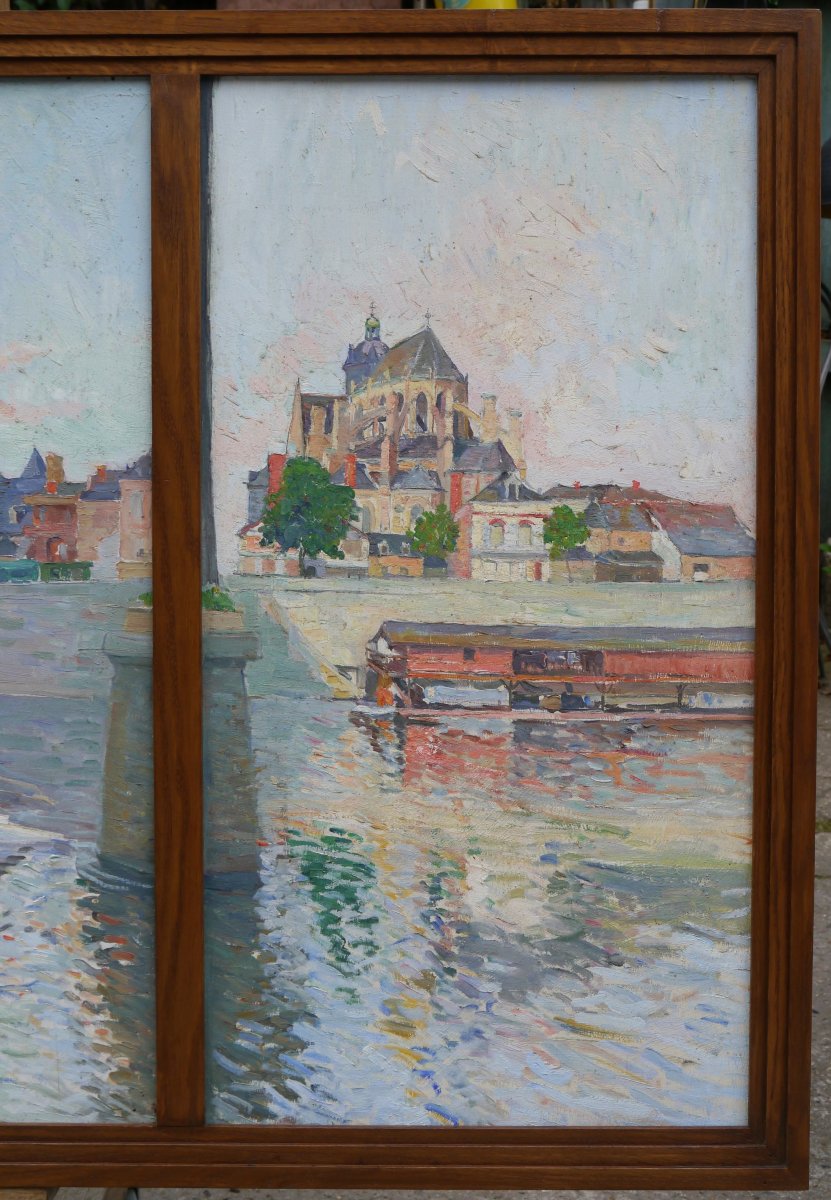 Grand triptyque ville de Mayenne vers 1930, Château et Basilique-photo-4