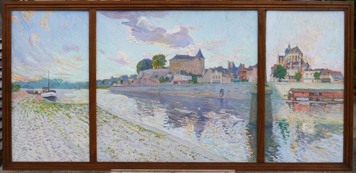 Grand triptyque ville de Mayenne vers 1930, Château et Basilique