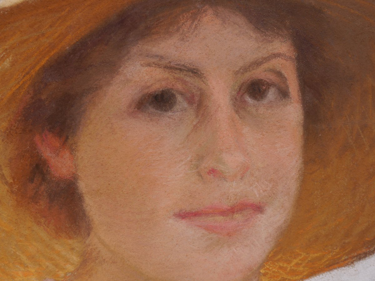 Portrait Of A Young Woman Wearing A Straw Hat. Georges Saint-lanne (1848-1912)-photo-2
