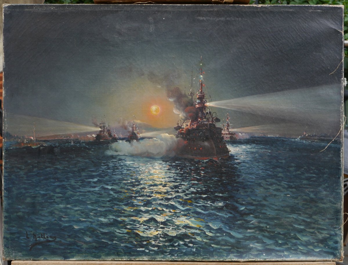 Louis NATTERO (1870-1915). Escadre militaire la nuit, Toulon ?-photo-2