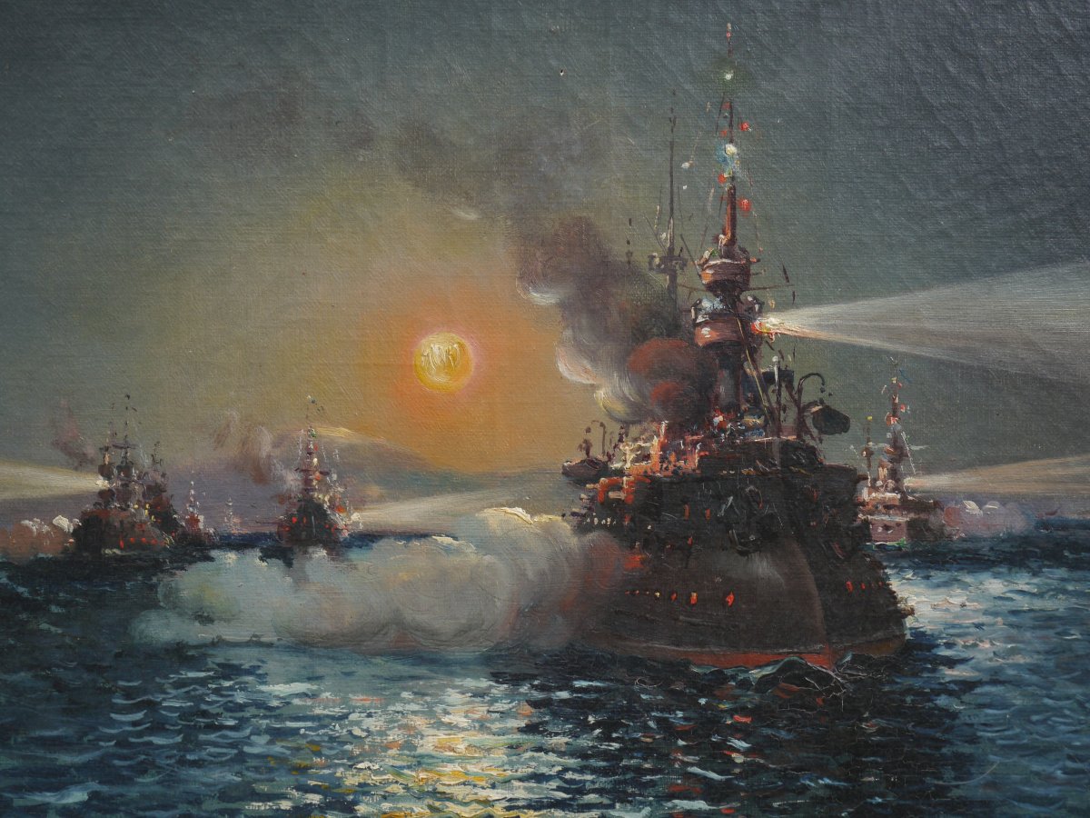 Louis NATTERO (1870-1915). Escadre militaire la nuit, Toulon ?-photo-3