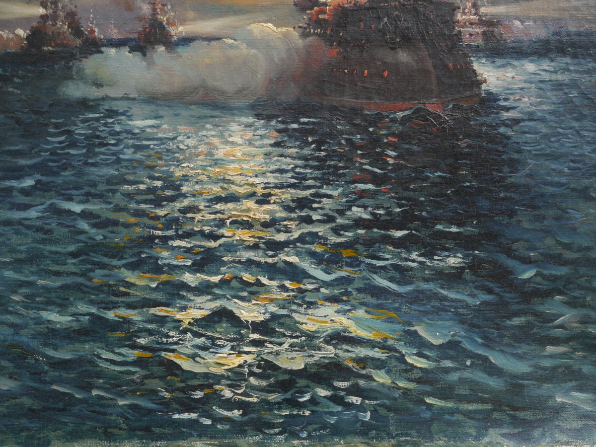 Louis NATTERO (1870-1915). Escadre militaire la nuit, Toulon ?-photo-3
