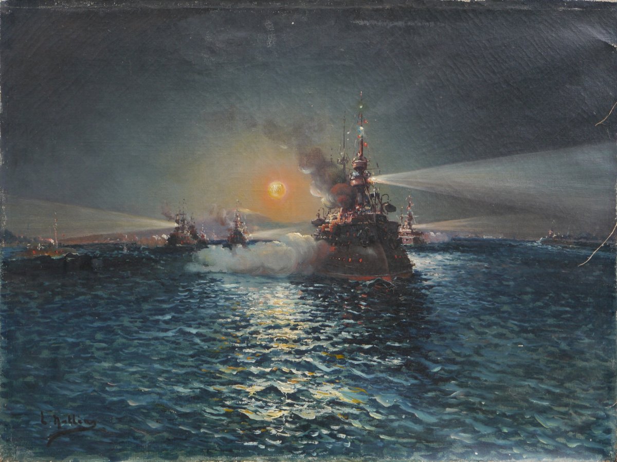 Louis NATTERO (1870-1915). Escadre militaire la nuit, Toulon ?