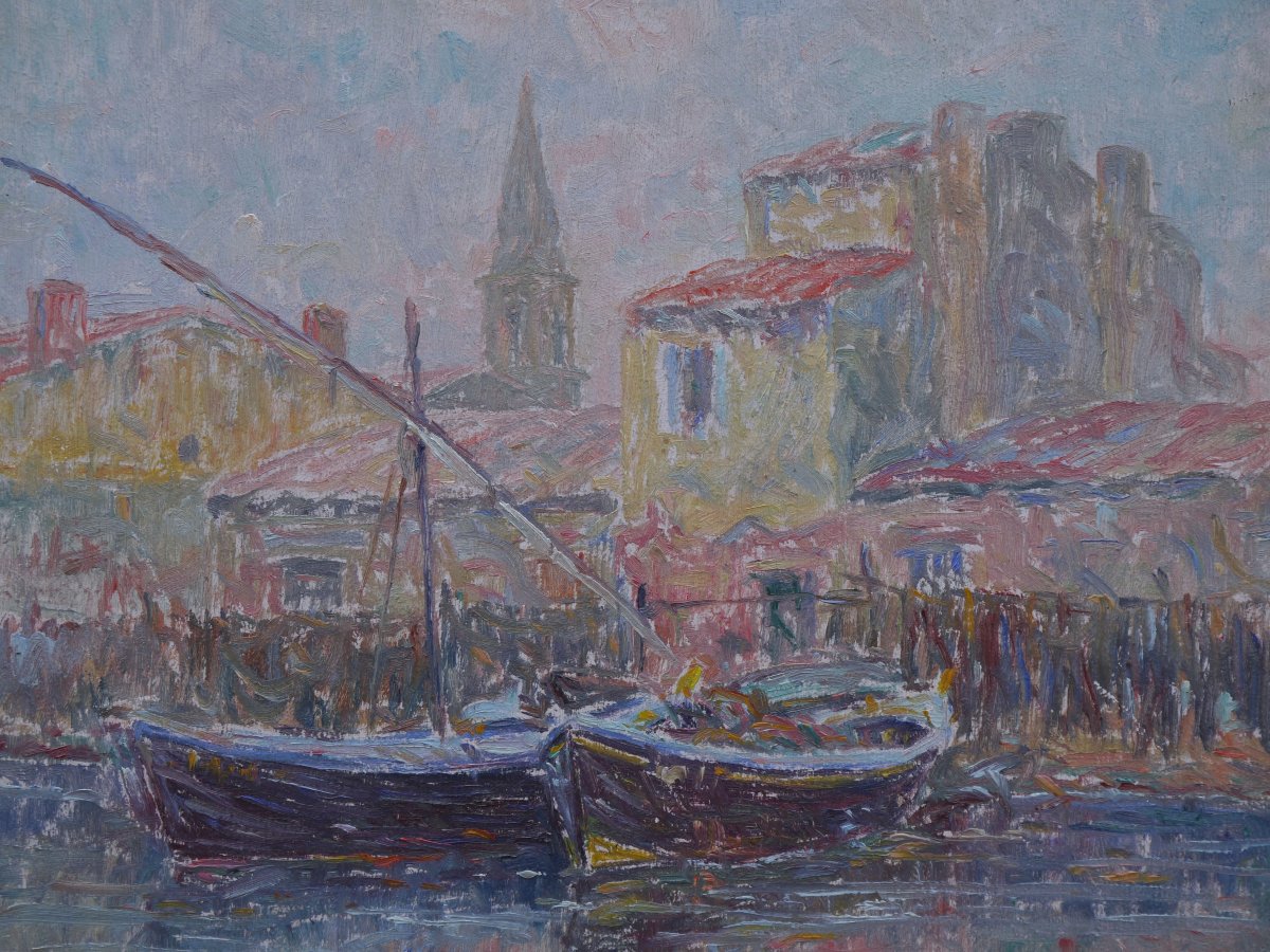 Henri AURRENS (1873-1934). Barques amarrées. Martigues, Ferrieres,Saint-Louis d'Anjou ?-photo-3