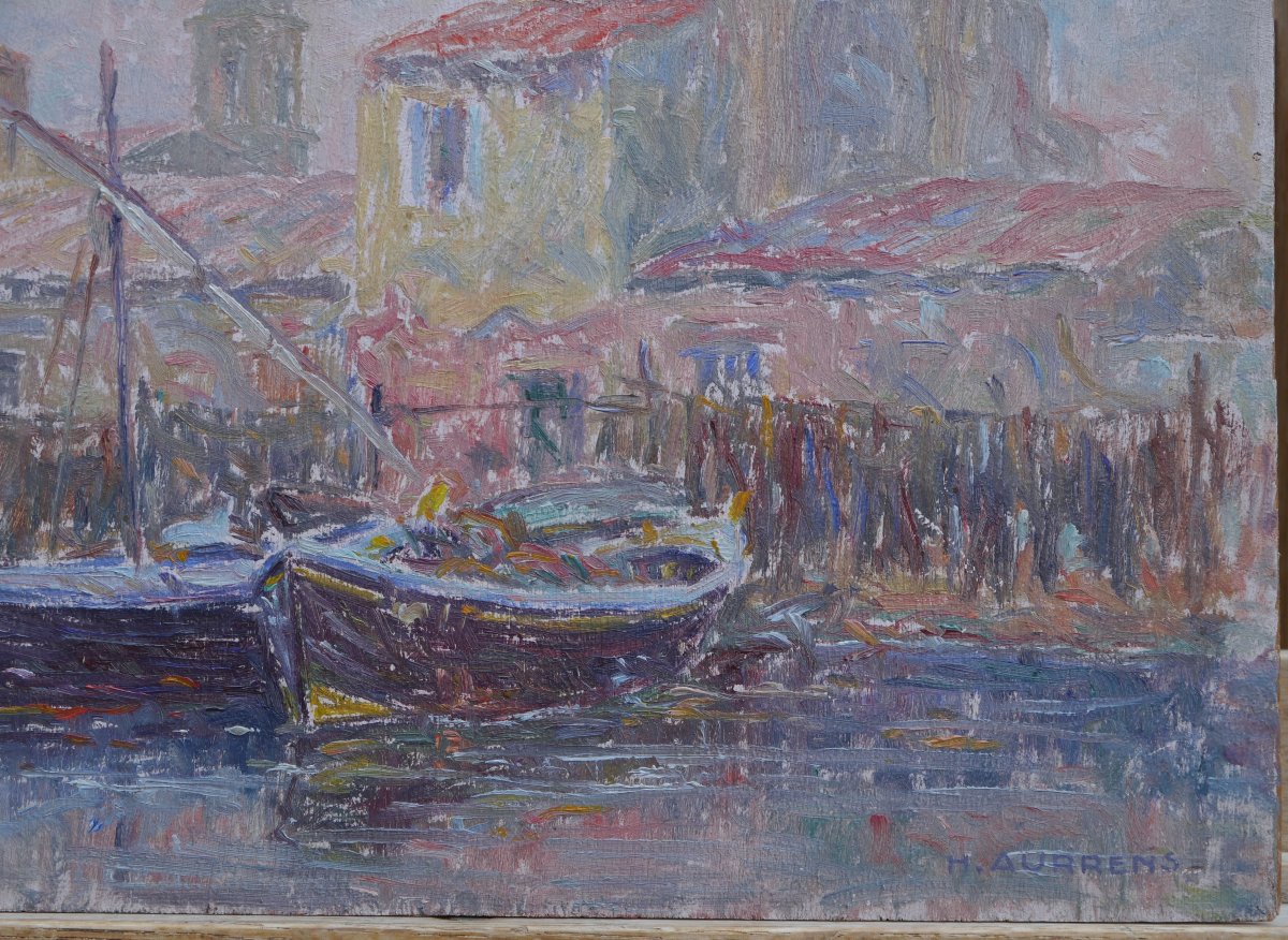 Henri AURRENS (1873-1934). Barques amarrées. Martigues, Ferrieres,Saint-Louis d'Anjou ?-photo-3