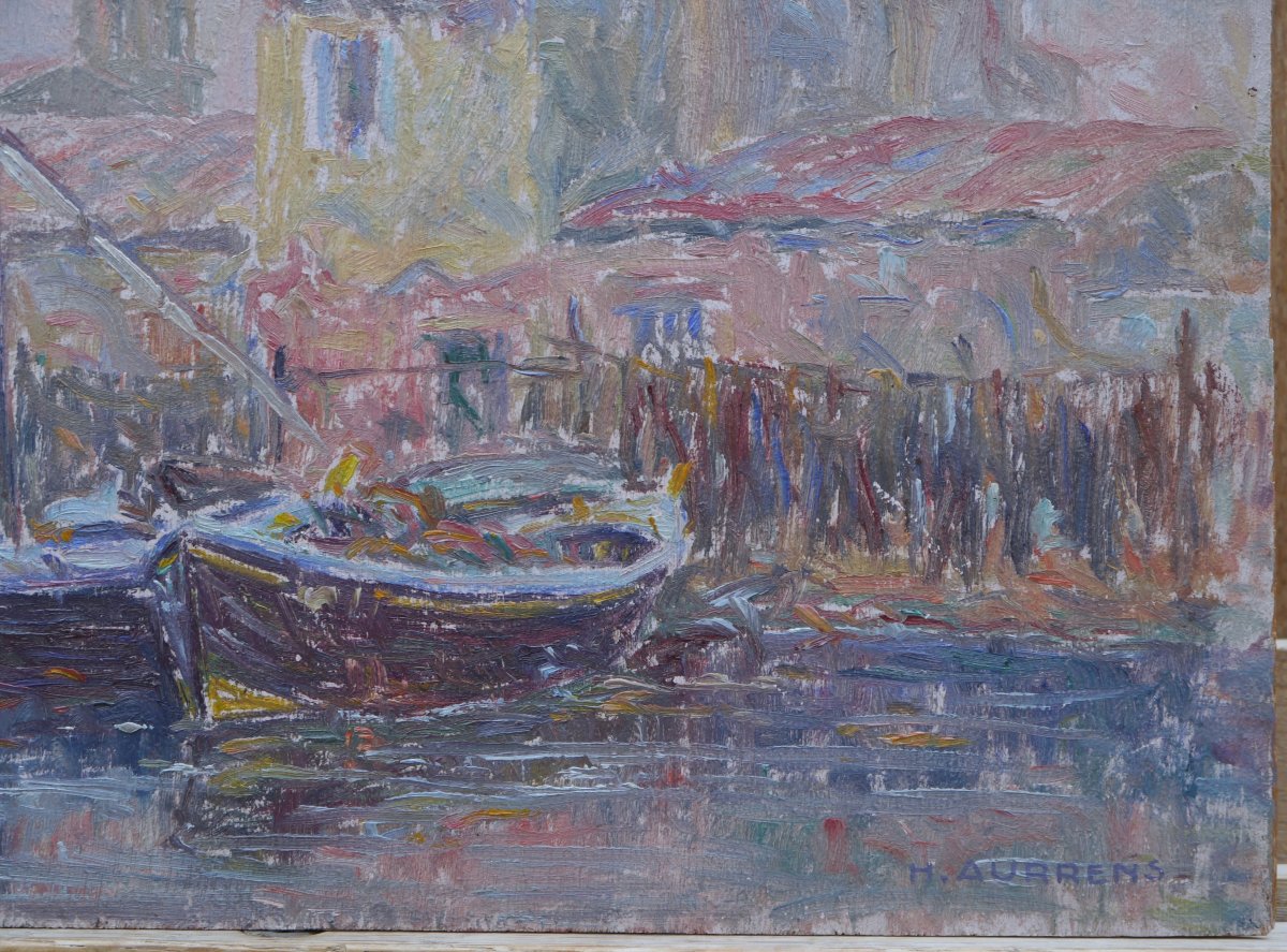 Henri AURRENS (1873-1934). Barques amarrées. Martigues, Ferrieres,Saint-Louis d'Anjou ?-photo-4