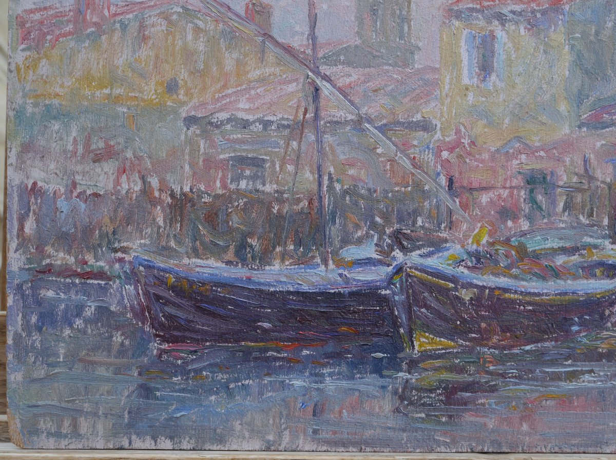 Henri AURRENS (1873-1934). Barques amarrées. Martigues, Ferrieres,Saint-Louis d'Anjou ?-photo-6