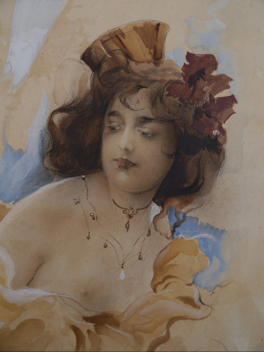 Femme au buste dénudé vers 1900. -photo-3