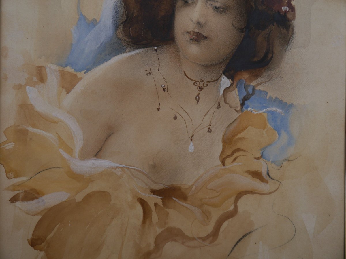 Femme au buste dénudé vers 1900. -photo-3
