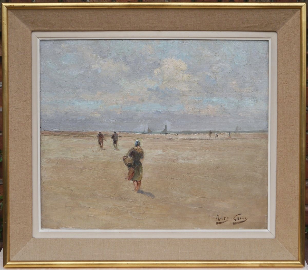 Henry CARON (1860-1941). Berck plage pêche aux crevettes, Abbeville-photo-2