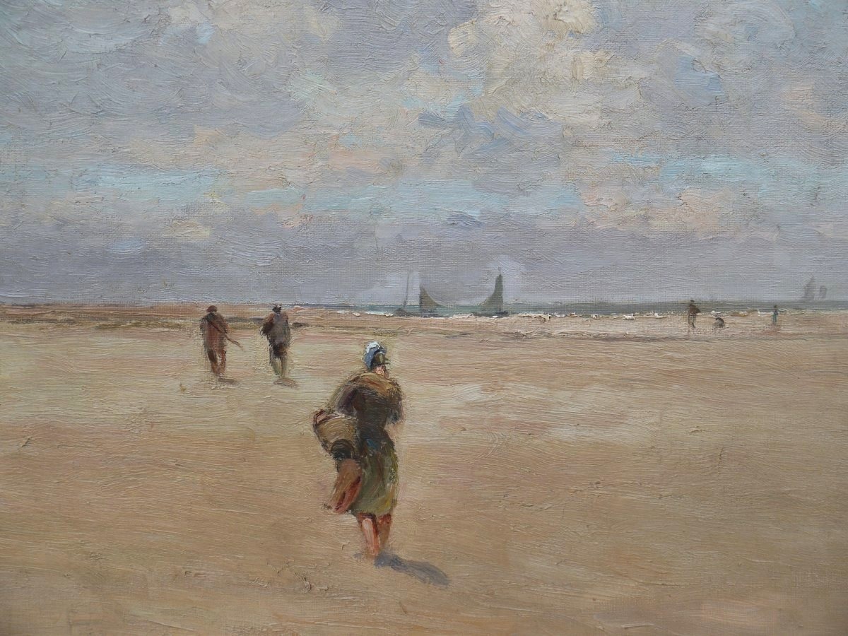 Henry CARON (1860-1941). Berck plage pêche aux crevettes, Abbeville-photo-3