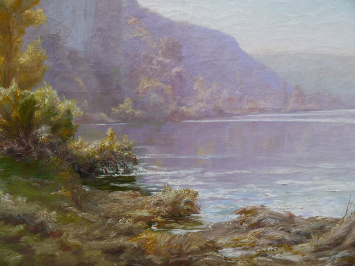 Le Doubs à Thoraise Franche-Comté, par L. Sauget, grand tableau.-photo-3