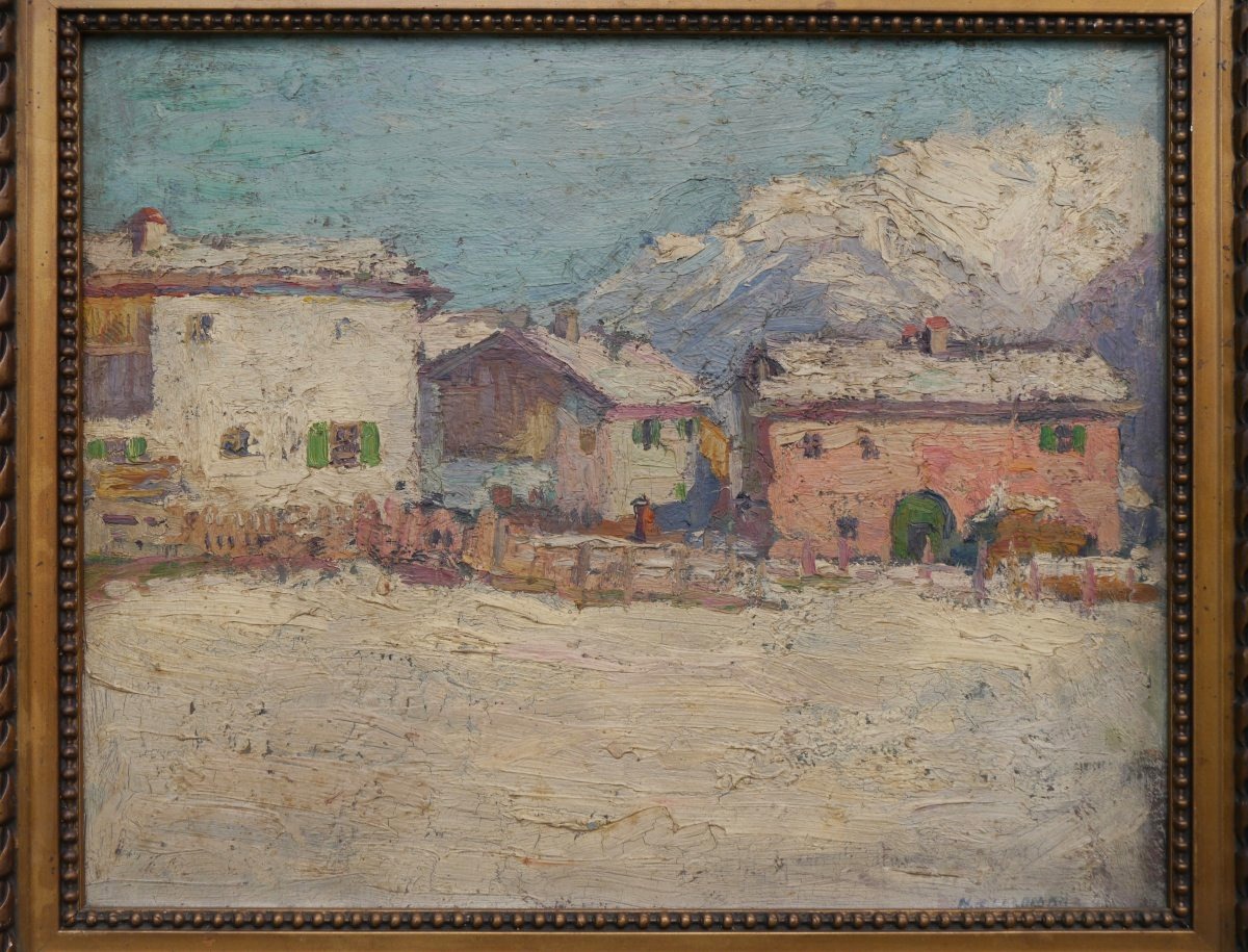 Harry B. LACHMAN (1886-1974).  Village de montagne enneig&eacute;.-photo-3