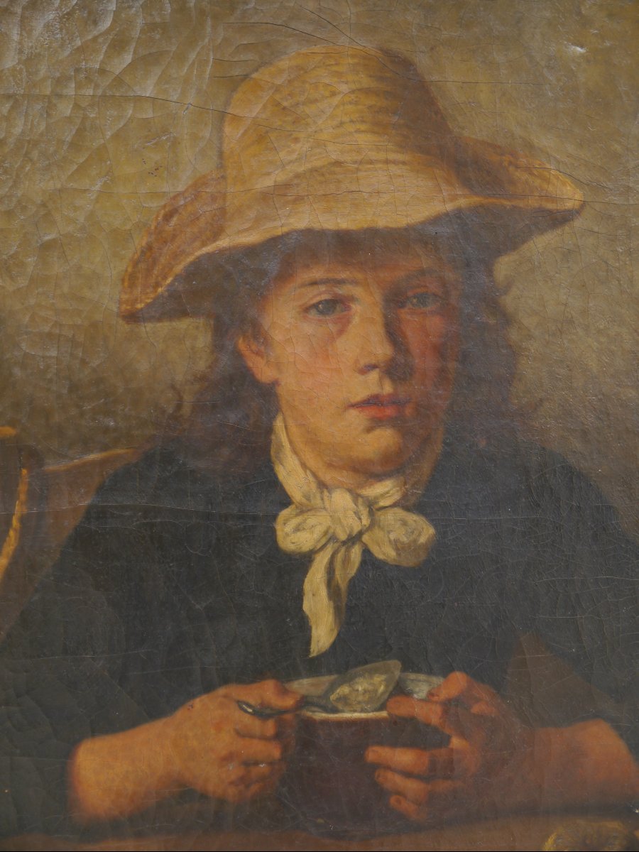Portrait Of A Child Wearing A Hat At Mealtime, 19th-century School-photo-3
