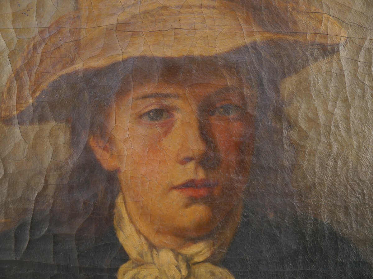Portrait d'enfant au chapeau à son repas, Ecole XIXè-photo-2
