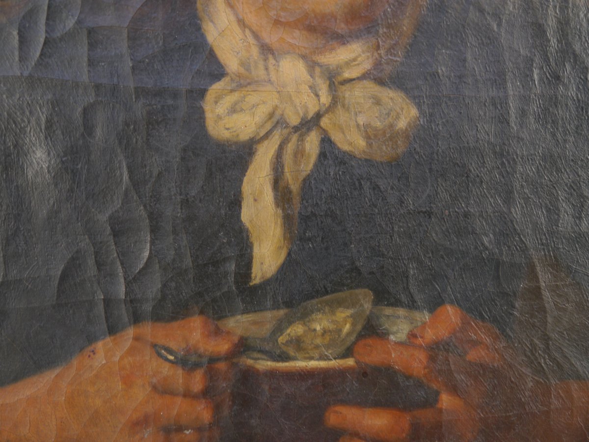 Portrait d'enfant au chapeau à son repas, Ecole XIXè-photo-5