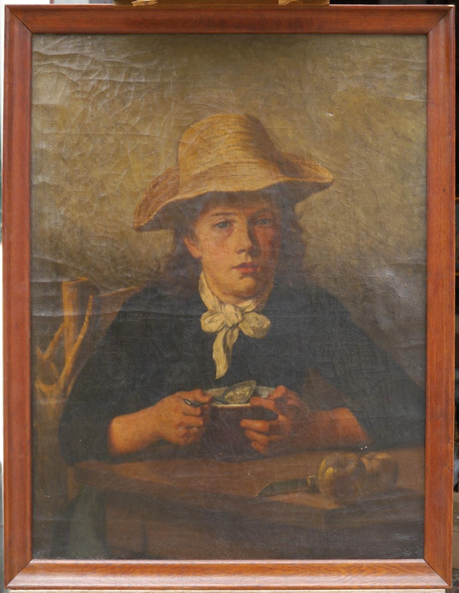 Portrait Of A Child Wearing A Hat At Mealtime, 19th-century School