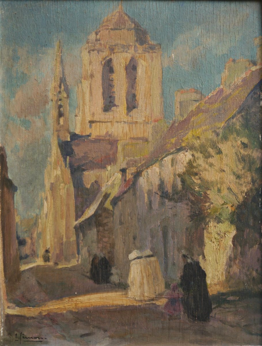 Emile Simon (1890–1976).  Breton Women On Their Way To Church In Locronan