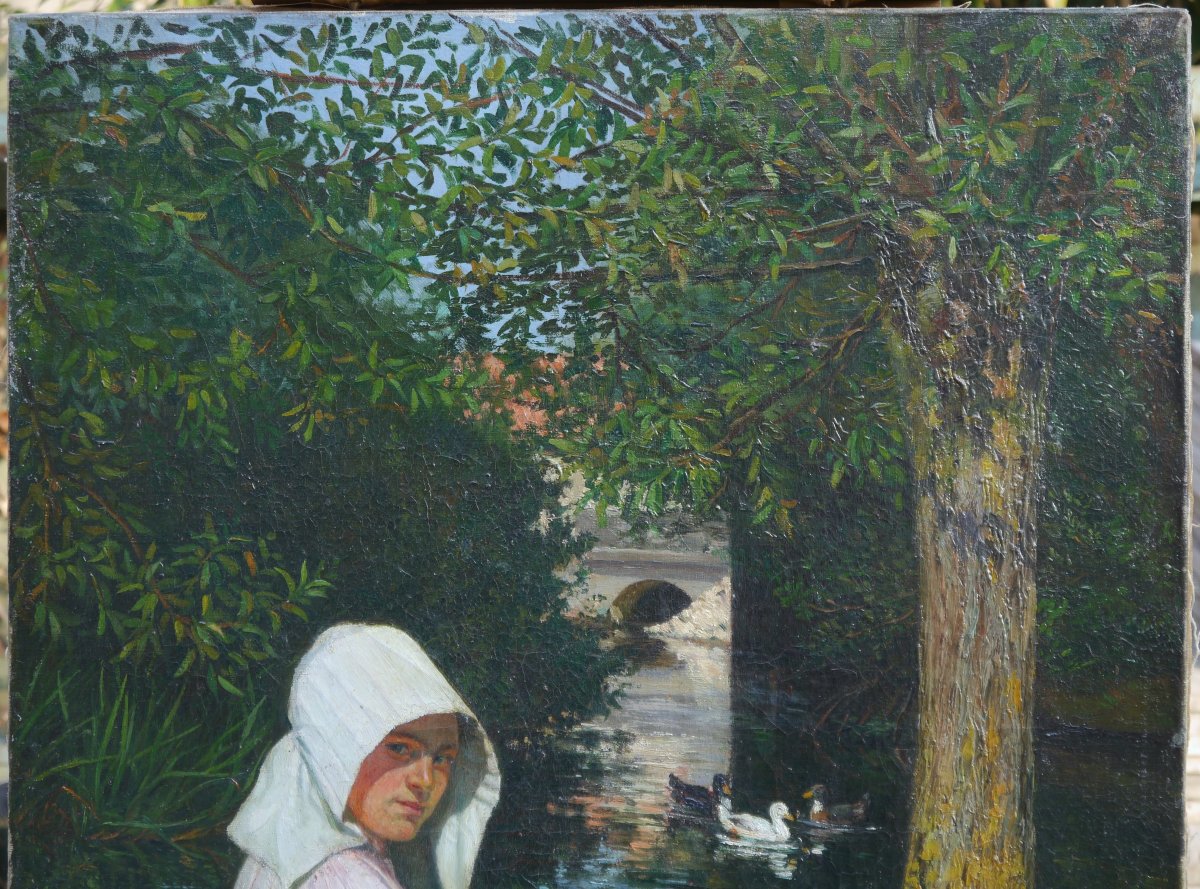Jeune femme en Provence devant la rivière, 1900. Charles Nauert XIX-XXè-photo-3