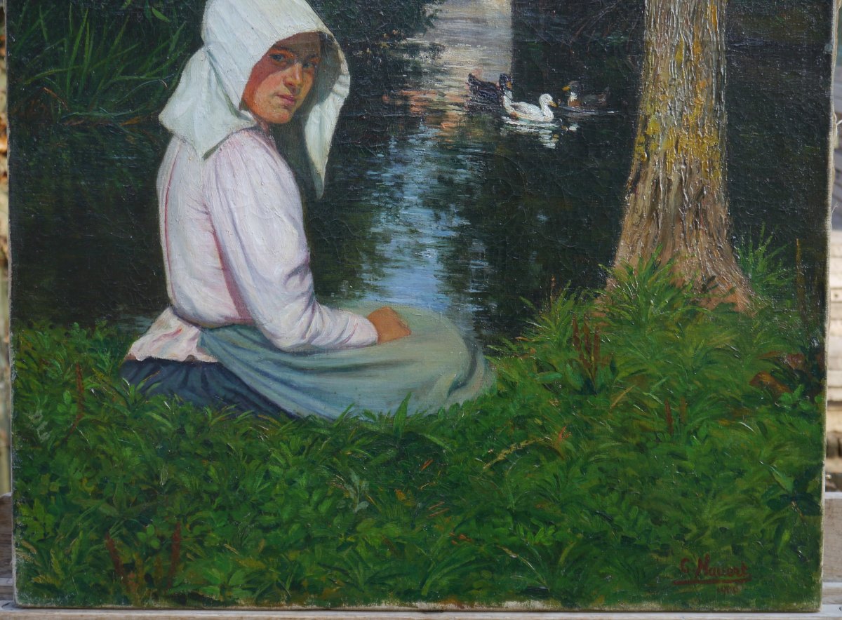 Jeune femme en Provence devant la rivière, 1900. Charles Nauert XIX-XXè-photo-1