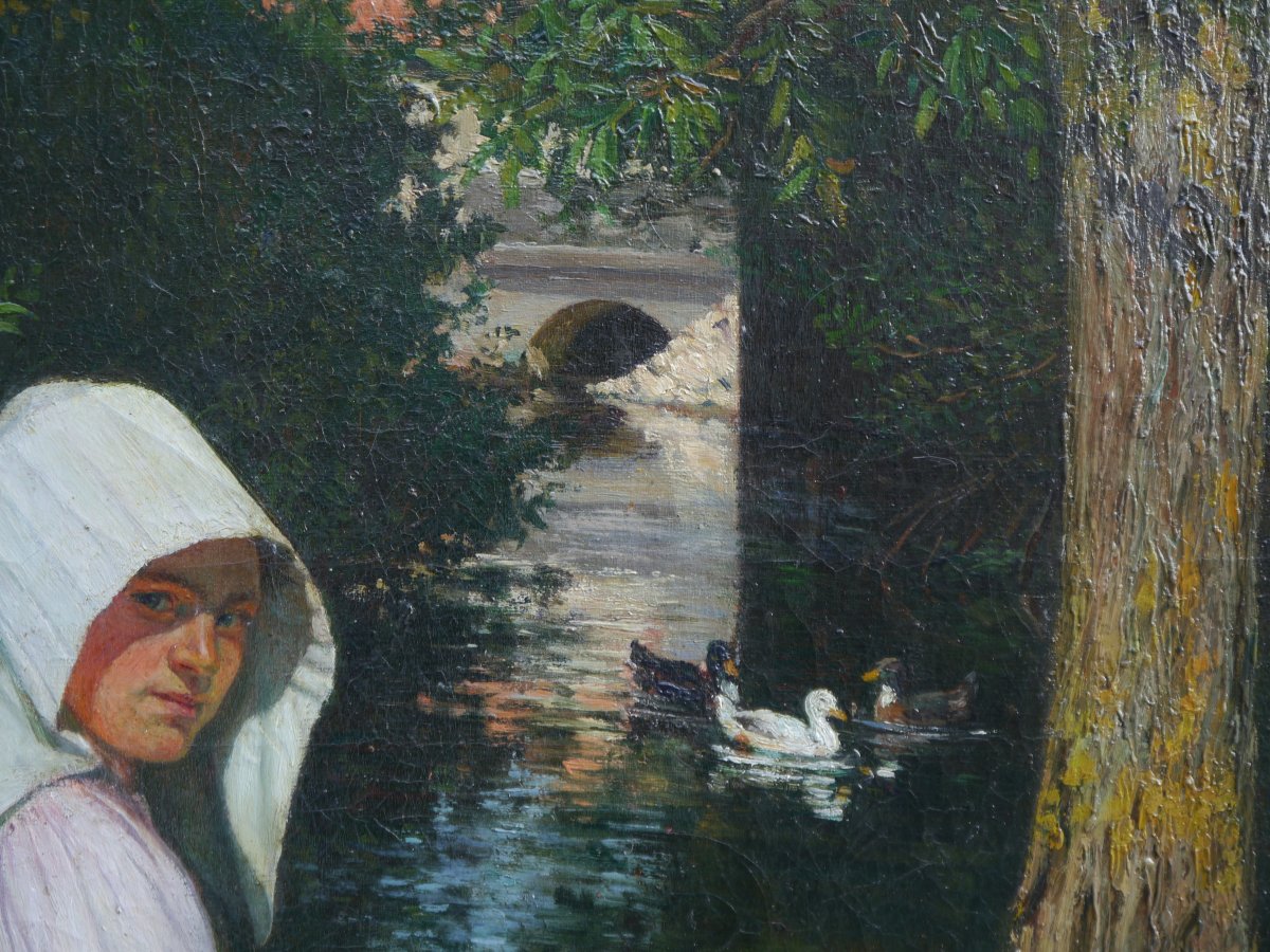Jeune femme en Provence devant la rivière, 1900. Charles Nauert XIX-XXè-photo-2