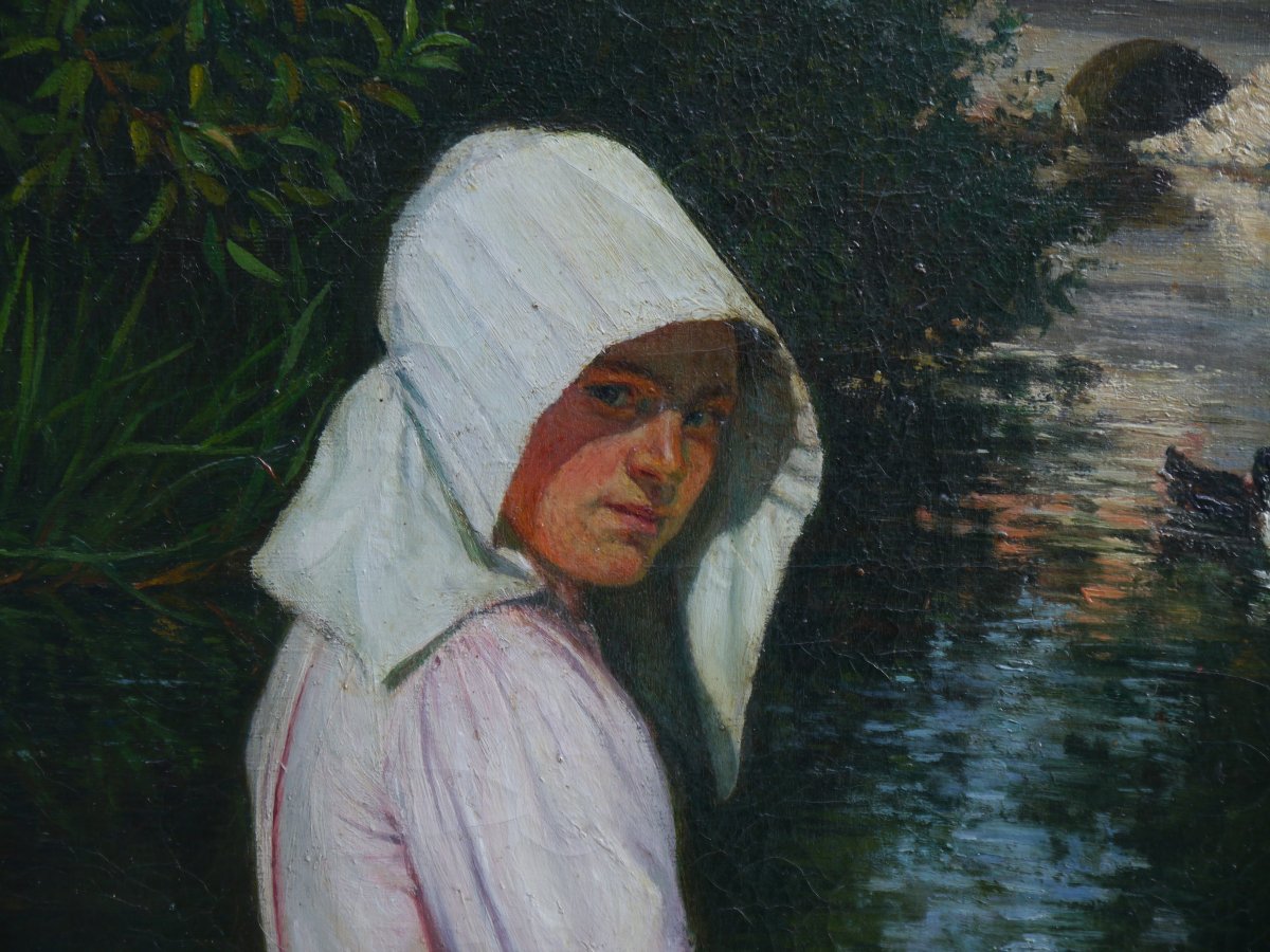 Jeune femme en Provence devant la rivière, 1900. Charles Nauert XIX-XXè-photo-4