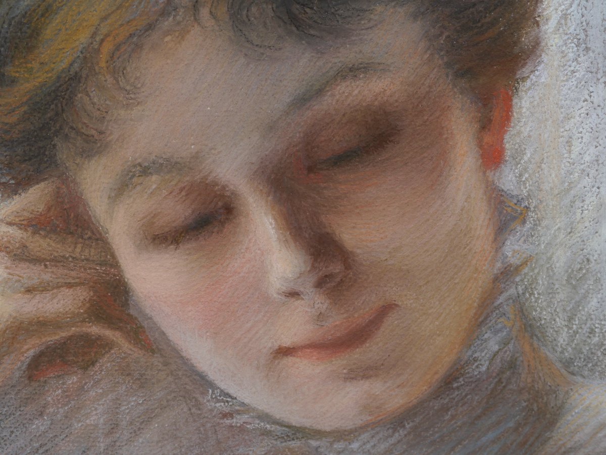 Grand portrait au pastel, femme à la lettre 1910. Suzanne BUSMEY (19è-20è)-photo-4