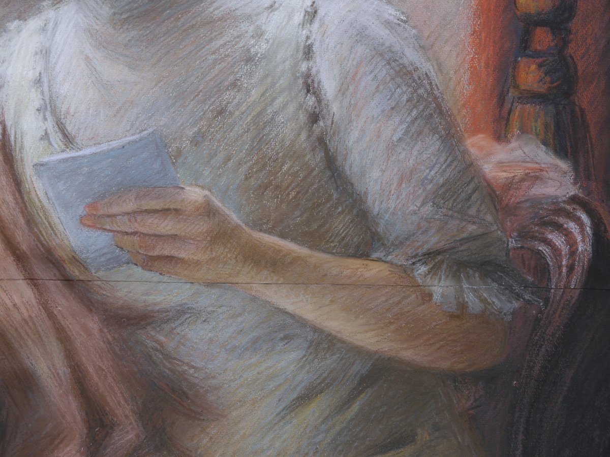 Grand portrait au pastel, femme à la lettre 1910. Suzanne BUSMEY (19è-20è)-photo-6
