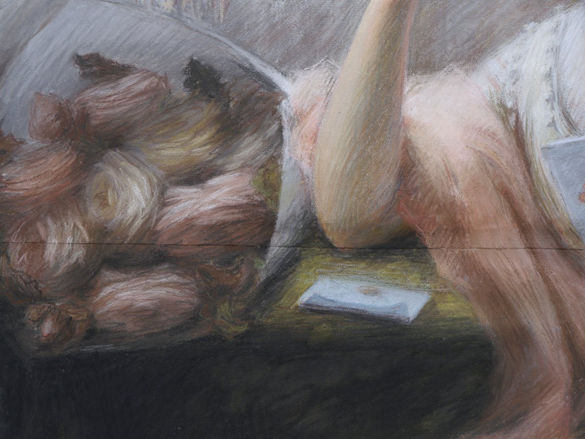 Grand portrait au pastel, femme à la lettre 1910. Suzanne BUSMEY (19è-20è)-photo-7
