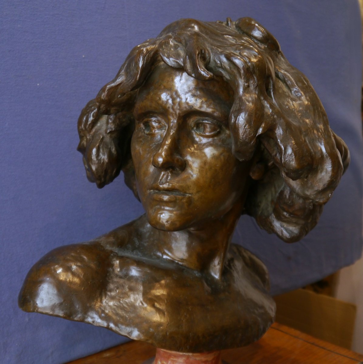 Head Of A Young Man, Bronze. Pierre Granet (1843–1910)-photo-2