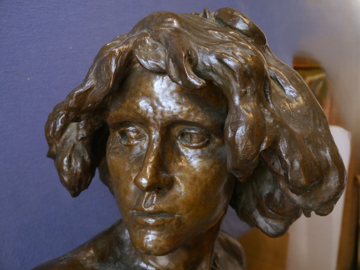 Head Of A Young Man, Bronze. Pierre Granet (1843–1910)-photo-3