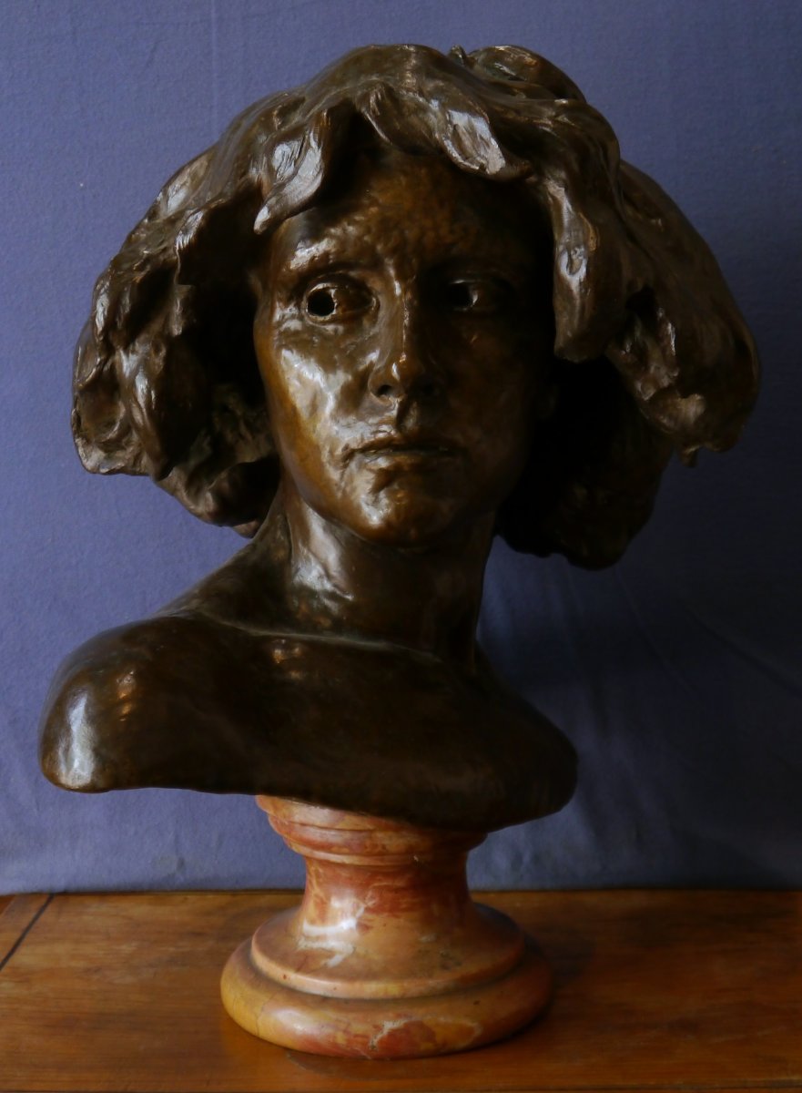 Head Of A Young Man, Bronze. Pierre Granet (1843–1910)-photo-1