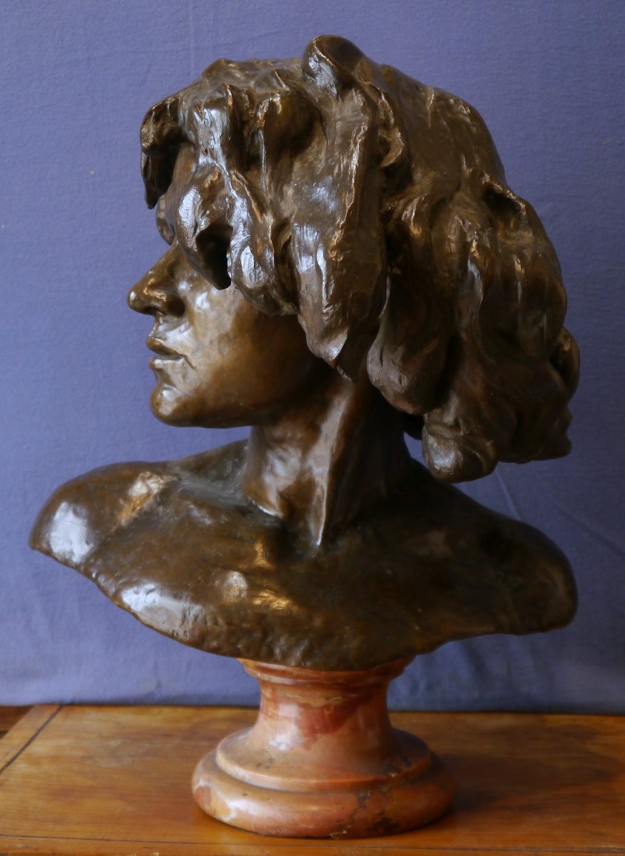 Head Of A Young Man, Bronze. Pierre Granet (1843–1910)-photo-3