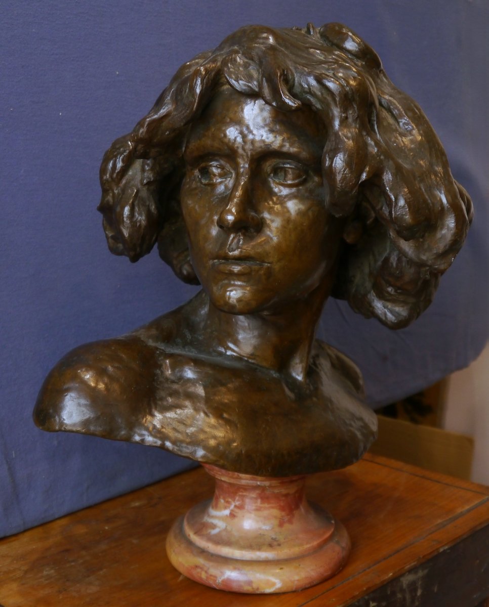 Head Of A Young Man, Bronze. Pierre Granet (1843–1910)