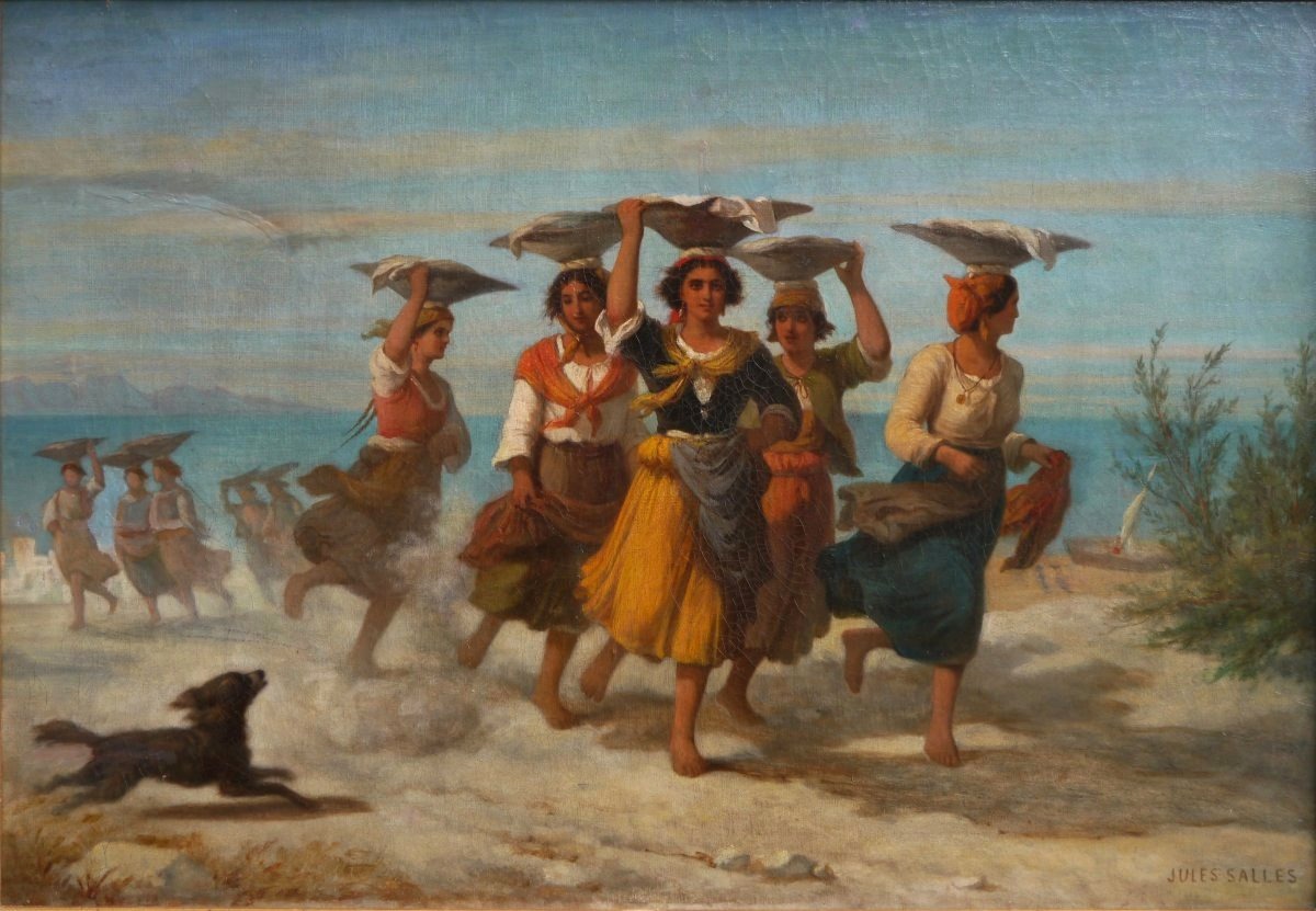 Le retour de pêche, les Kaskarots du Pays basque, Bayonne. Jules SALLES (1814-1900)