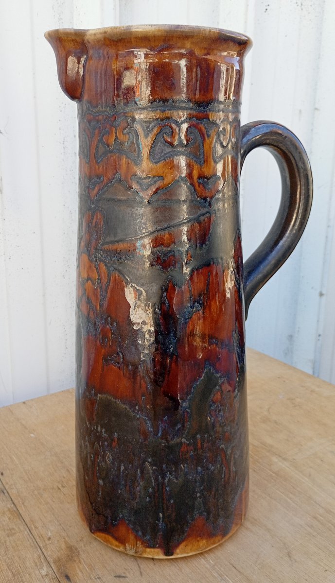 Très grand et lourd pichet faience Quimper Odetta 45 cm-photo-2