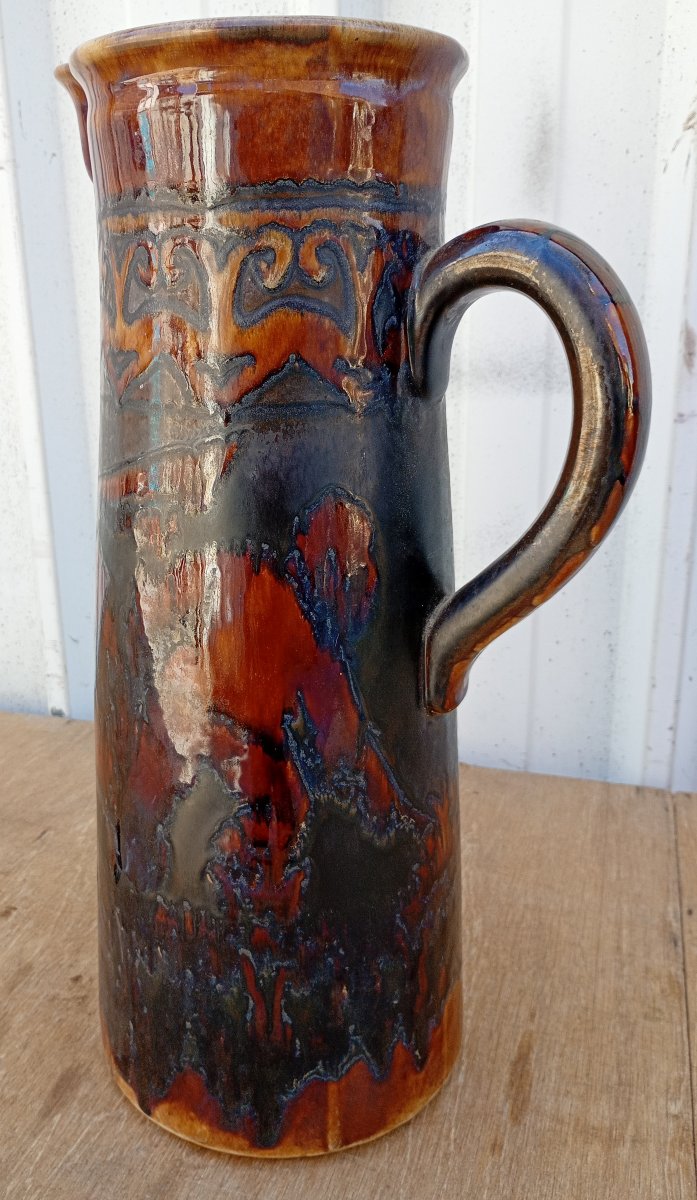 Très grand et lourd pichet faience Quimper Odetta 45 cm-photo-3