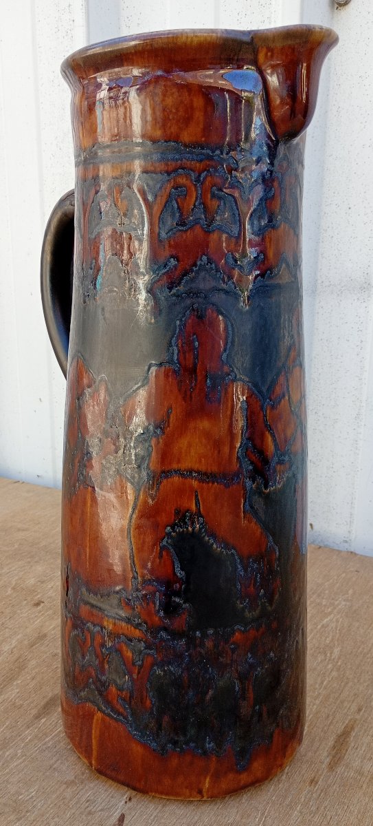 Très grand et lourd pichet faience Quimper Odetta 45 cm-photo-1