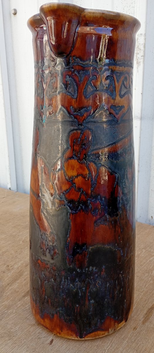 Très grand et lourd pichet faience Quimper Odetta 45 cm-photo-2