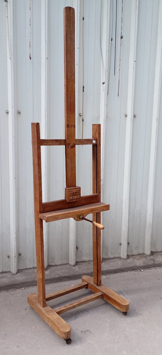 Antique Oak Easel With Screws And A Crank Handle-photo-2