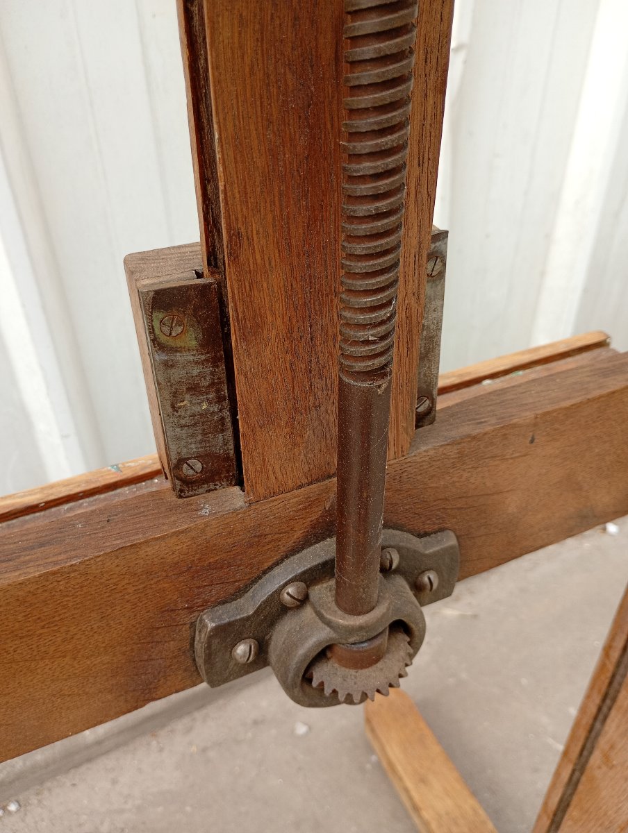 Antique Oak Easel With Screws And A Crank Handle-photo-4