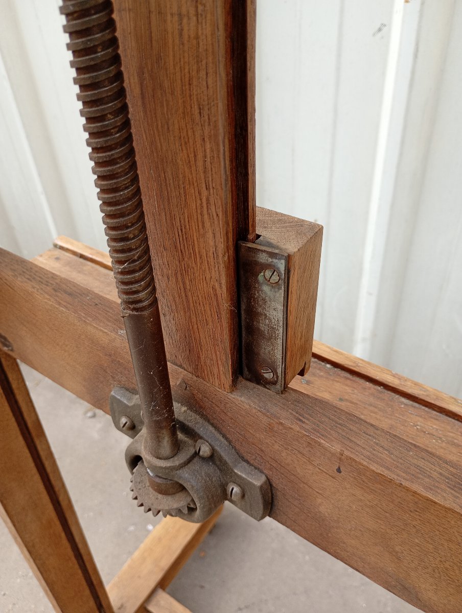 Antique Oak Easel With Screws And A Crank Handle-photo-5