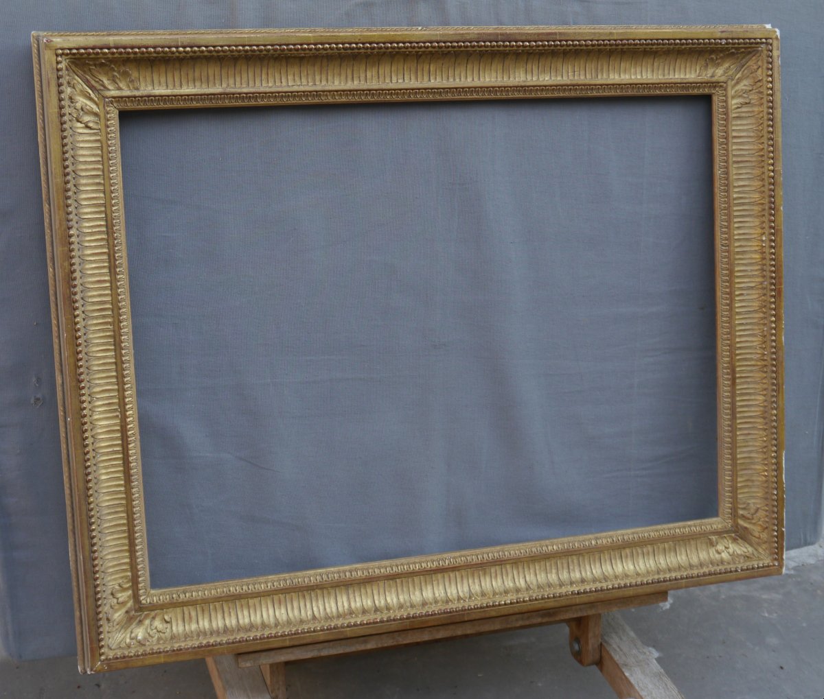 Grand cadre doré 20è à canaux 25P pour 81x60 cm, vue 80,5x59,5 cm-photo-2