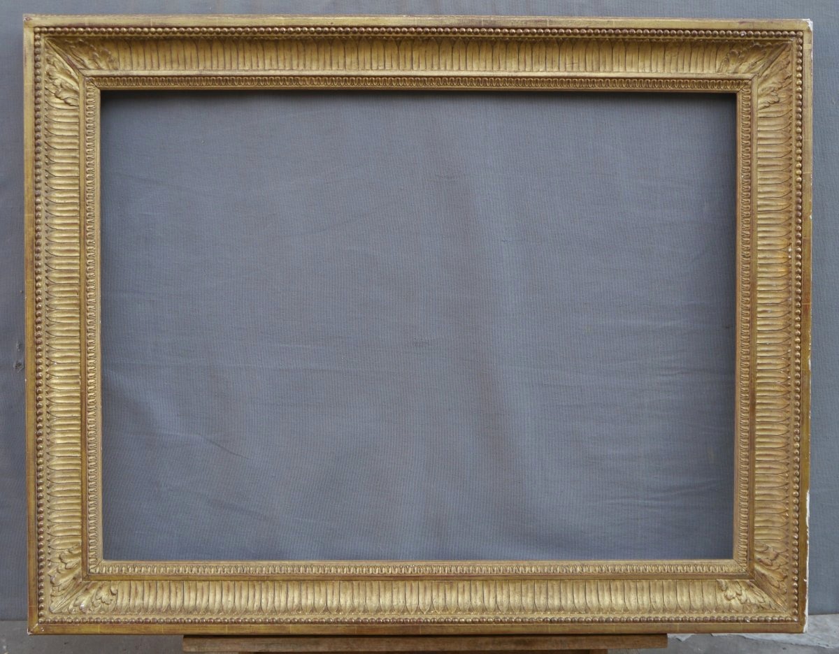 Grand cadre doré 20è à canaux 25P pour 81x60 cm, vue 80,5x59,5 cm