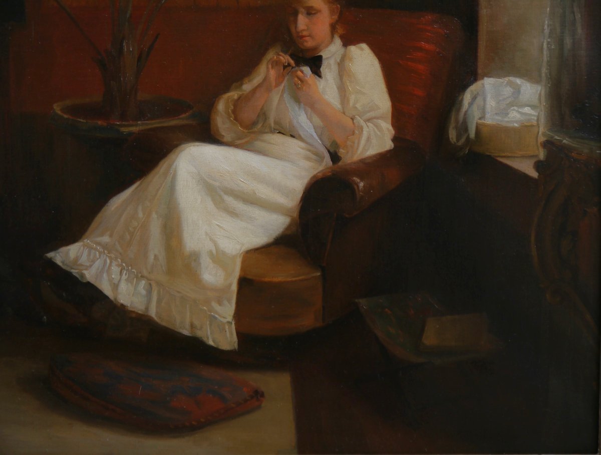 Paul René Schutzenberger (1860–1916). Women In An Interior, Large Painting, Alsace-photo-4