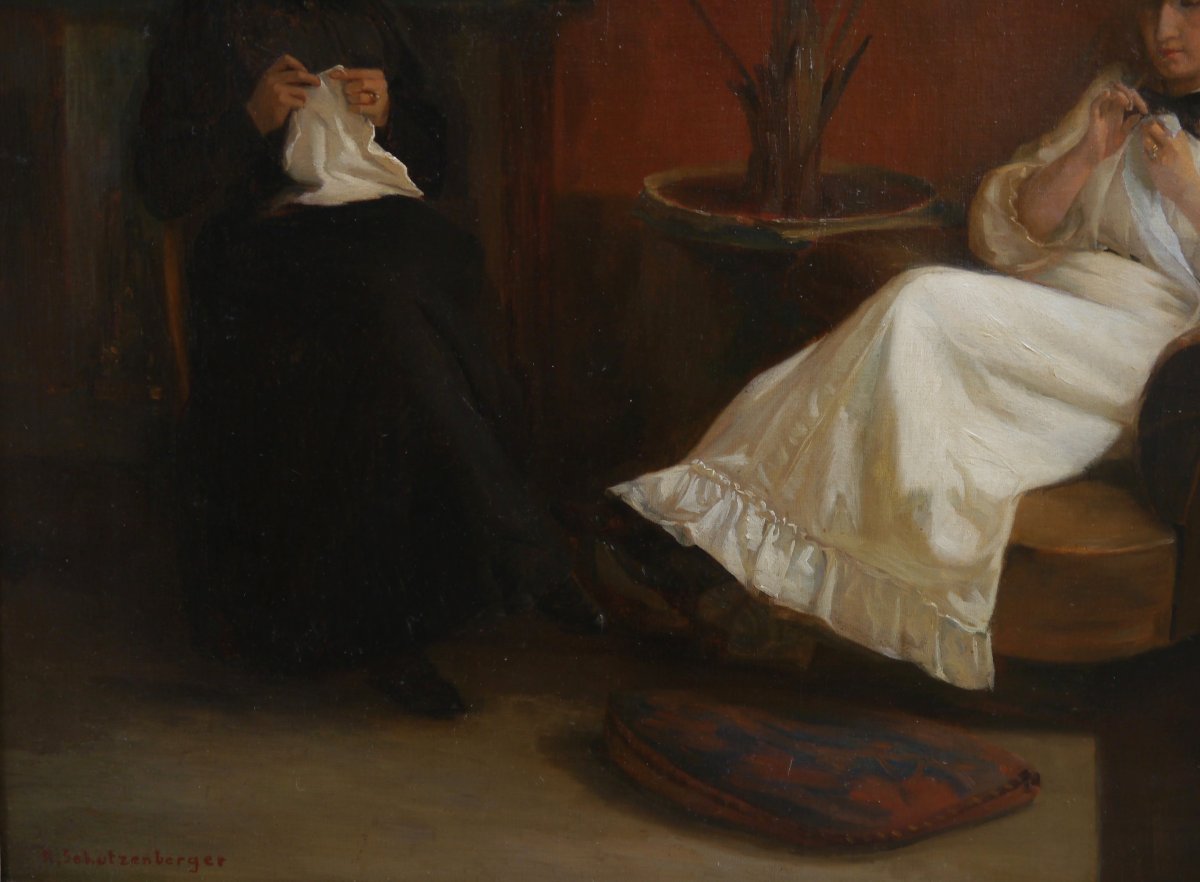 Paul René Schutzenberger (1860–1916). Women In An Interior, Large Painting, Alsace-photo-1
