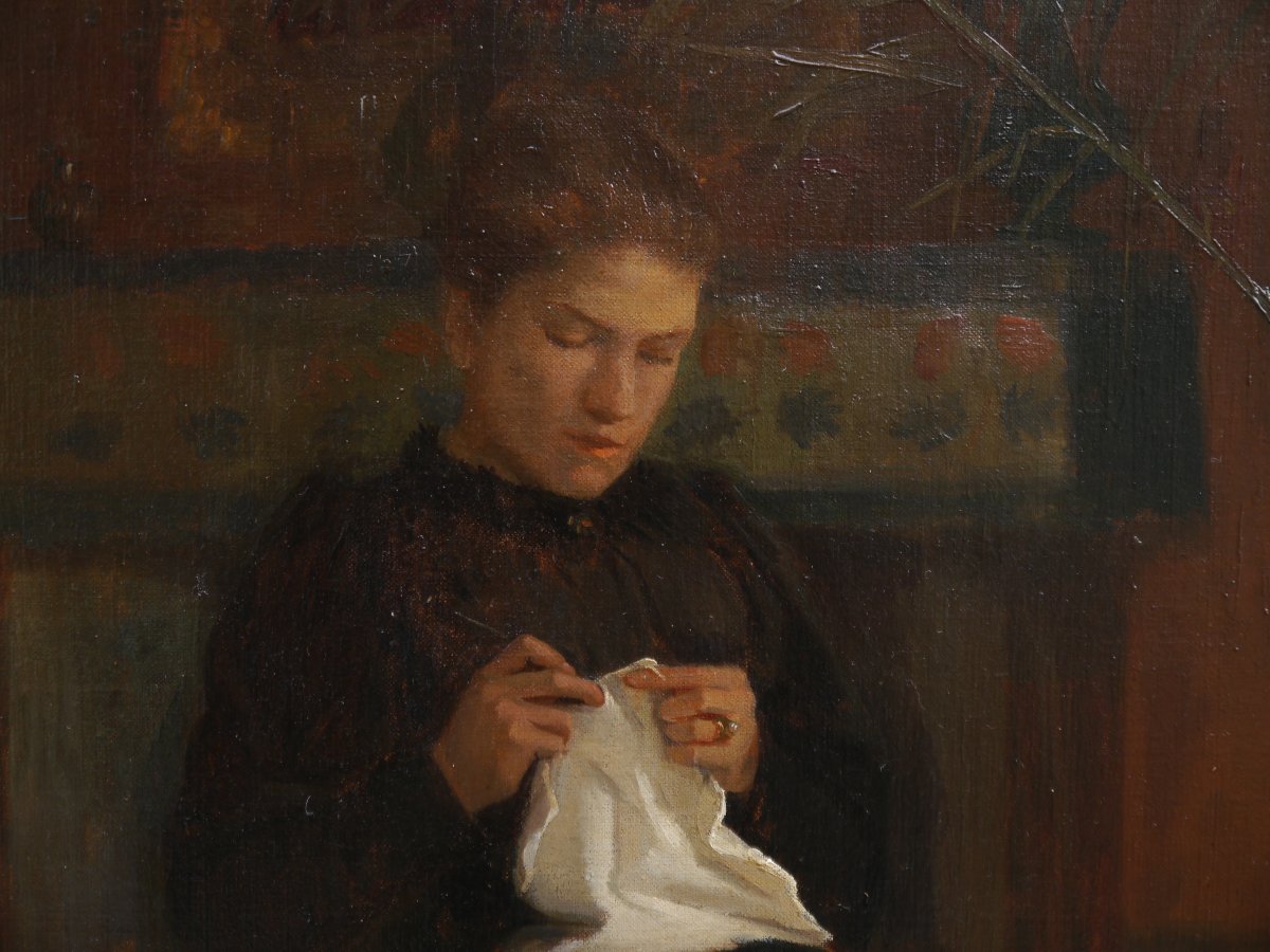 Paul René Schutzenberger (1860–1916). Women In An Interior, Large Painting, Alsace-photo-3