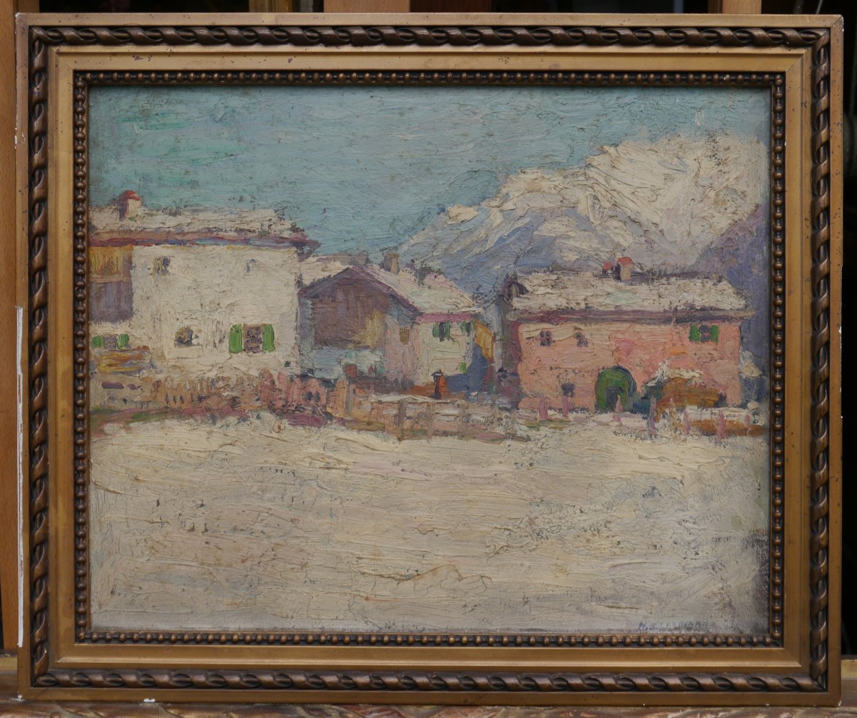 Harry B. LACHMAN (1886-1974). Village de montagne enneigé, Suisse ?-photo-2