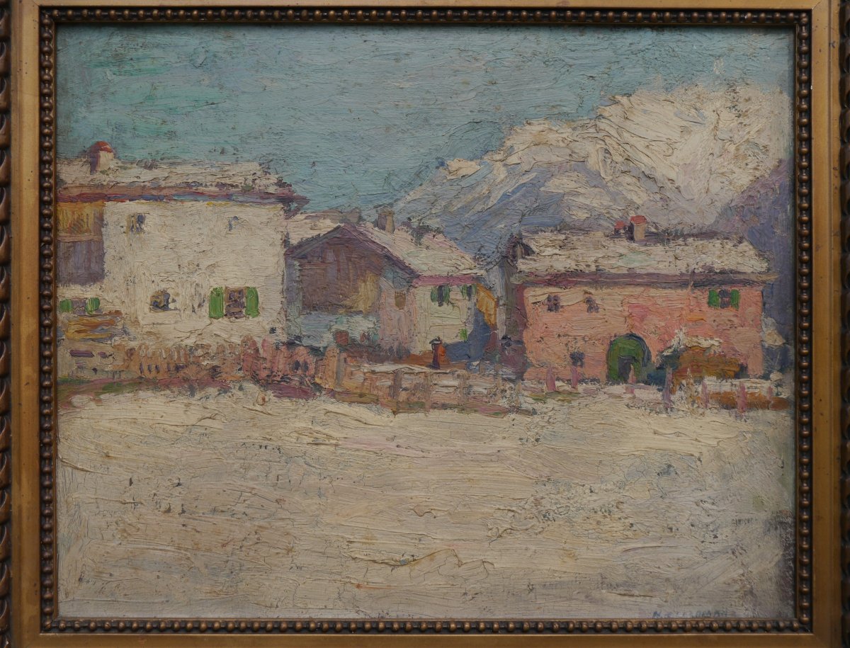 Harry B. LACHMAN (1886-1974). Village de montagne enneigé, Suisse ?-photo-3